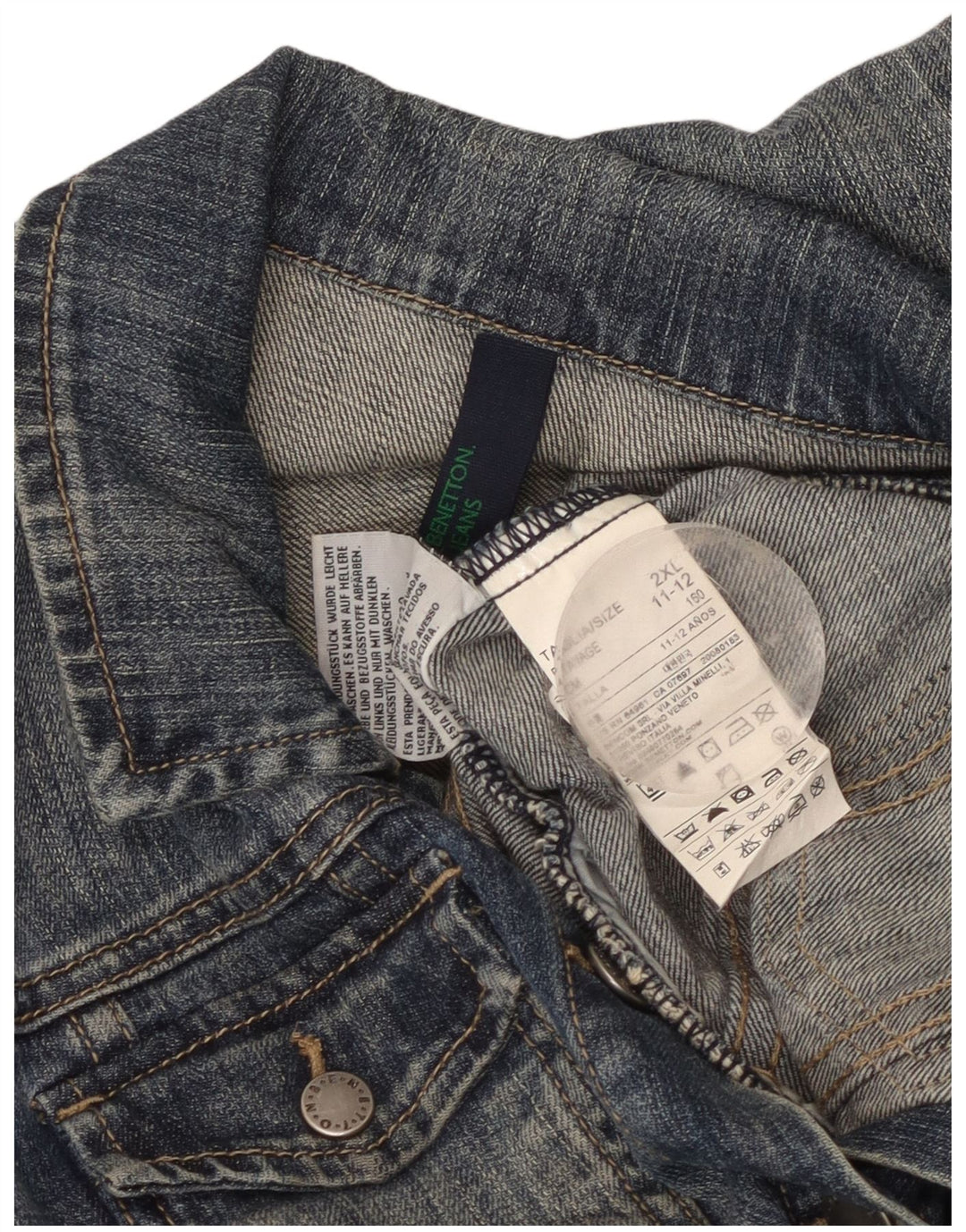 Benetton Jeansjacke für Mädchen, 11–12 Jahre, 2XL, blaue Baumwolle