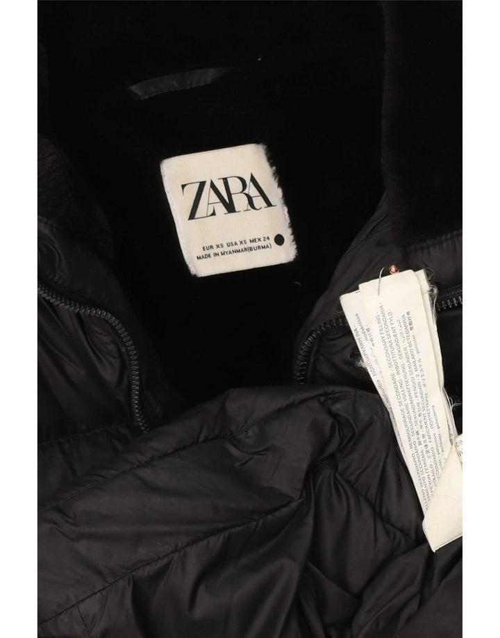 Zara Damen Wattierte Jacke UK 6 XS Schwarz Polyester