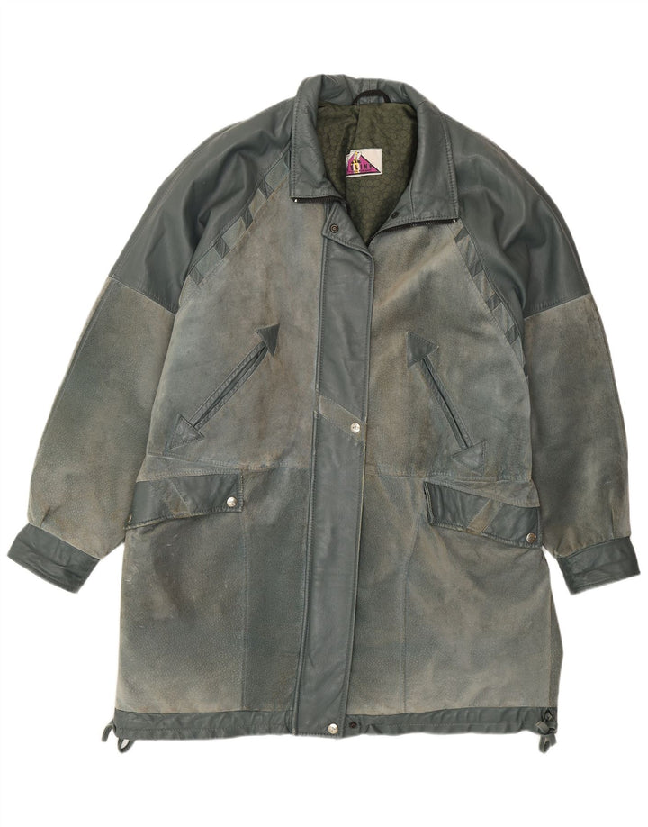 Vintage Damen Ledermantel UK 22 2XL Blau