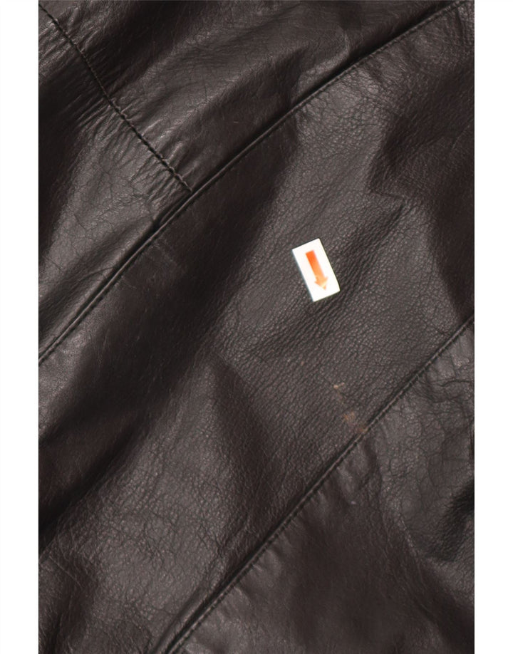 VINTAGE Damen Übergroßer Ledermantel UK 14 Mittelschwarzes Leder