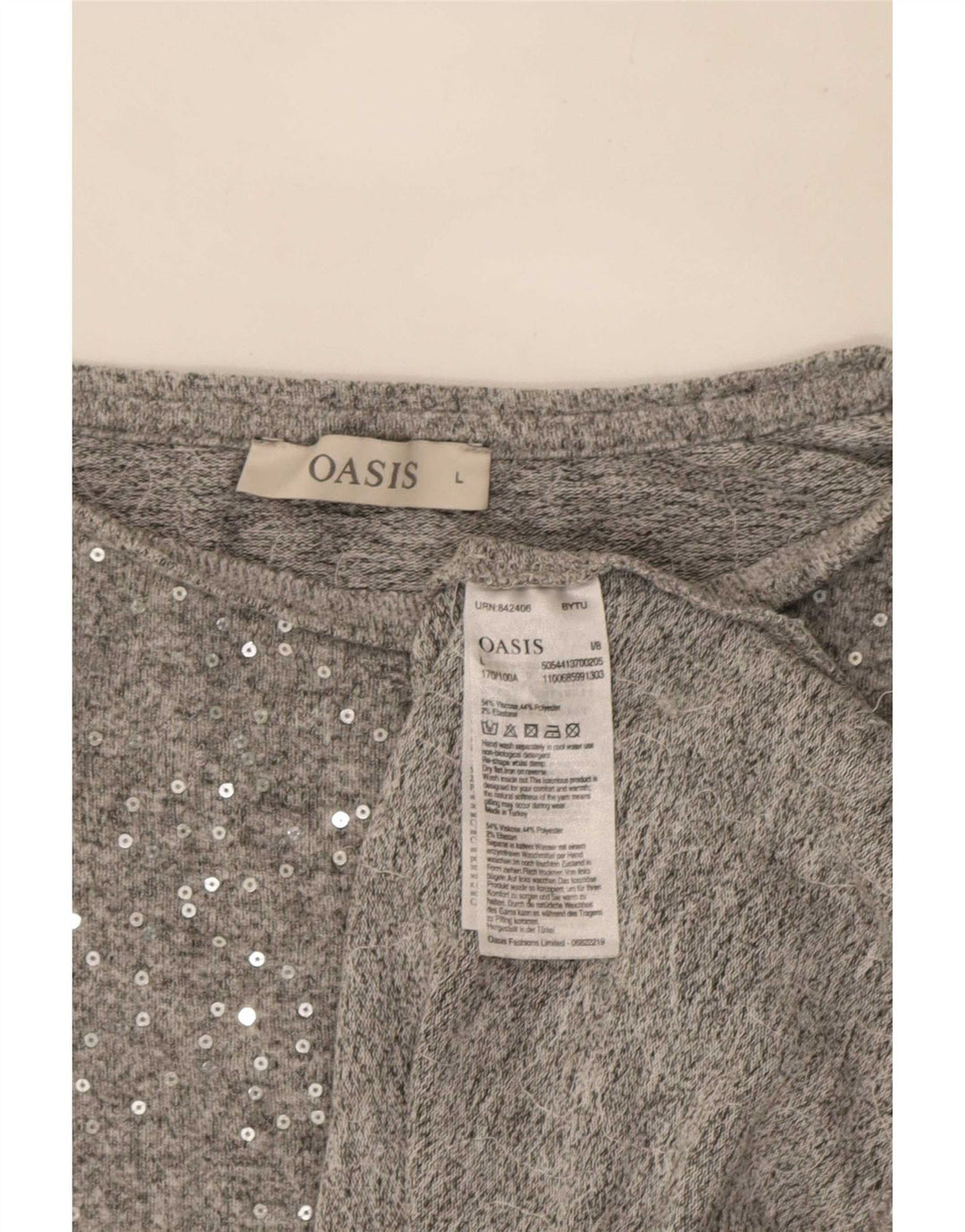 Oasis Langarm-Blusenoberteil für Damen, UK 44, Größe L, graue Viskose