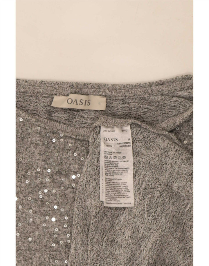 Oasis Langarm-Blusenoberteil für Damen, UK 44, Größe L, graue Viskose
