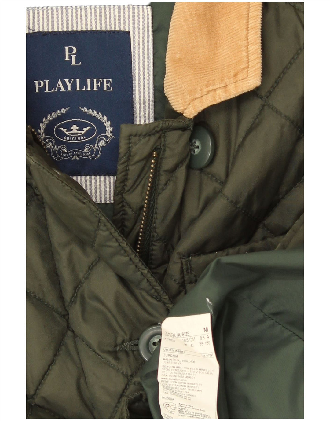 Playlife Damen Steppjacke UK 14 Medium Khaki Baumwolle