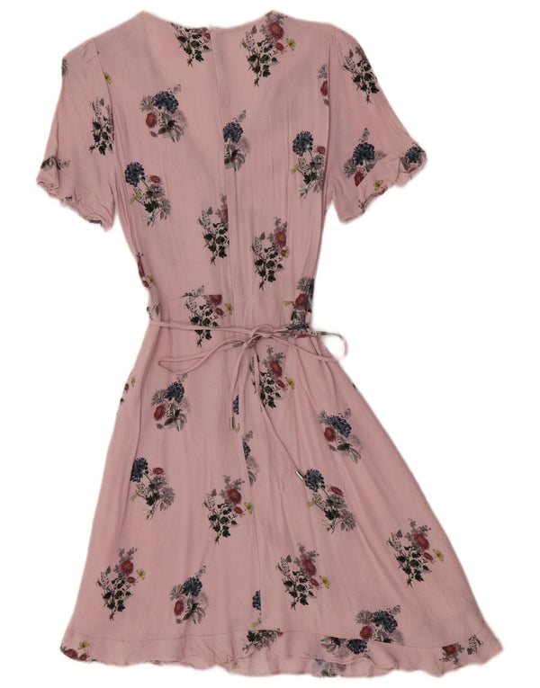 Oasis Damen Wickelkleid UK 10 Small Pink Floral Viscose