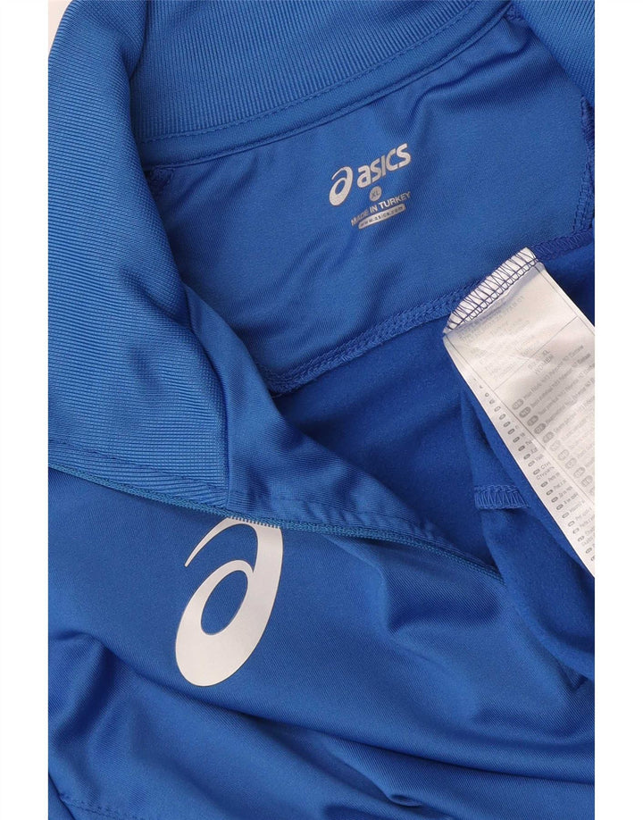 Asics Herren-Pullover-Trainingsanzugoberteil mit Reißverschluss am Hals, XL, blaues Farbblock-Polyester