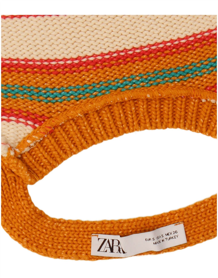 Zara Damen Crop Knit Neckholder Top UK 8 Small Orange gestreift