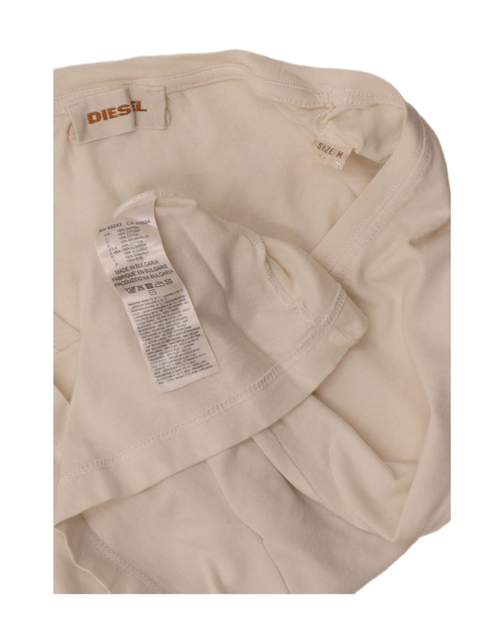 Diesel Damen Crop Graphic T-Shirt Top UK 12 Medium Off White Baumwolle