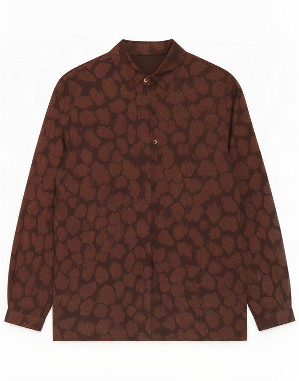 Vintage Womens Abstract Pattern Shirt Blouse UK 12 Medium Brown