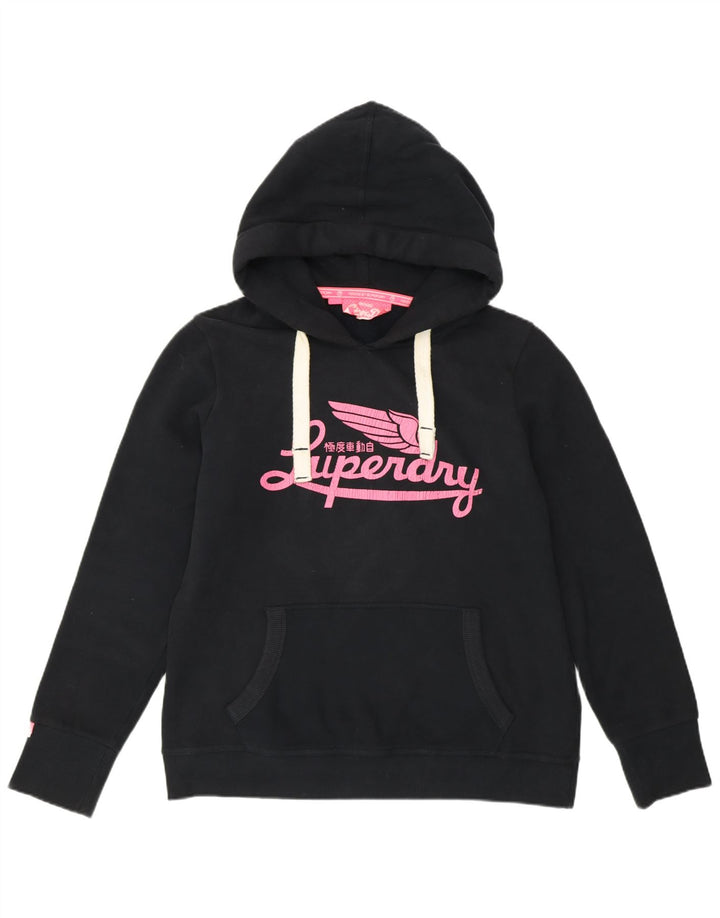 SUPERDRY Damen-Kapuzenpullover mit Grafik, UK 18, XL, schwarze Baumwolle