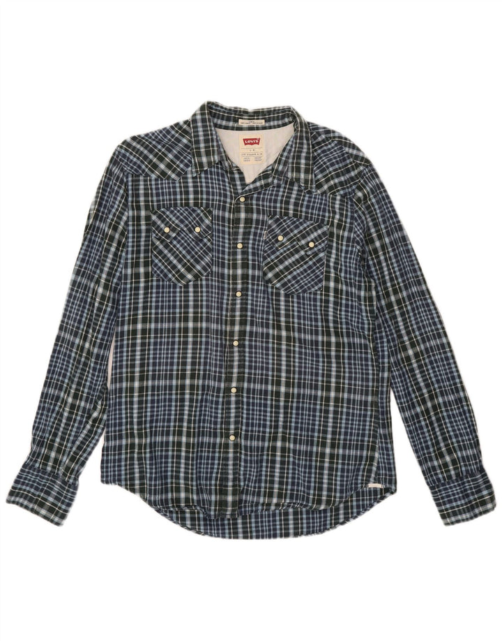 Levi's Mens Slim Fit Flannel Shirt Large Blue Check Cotton