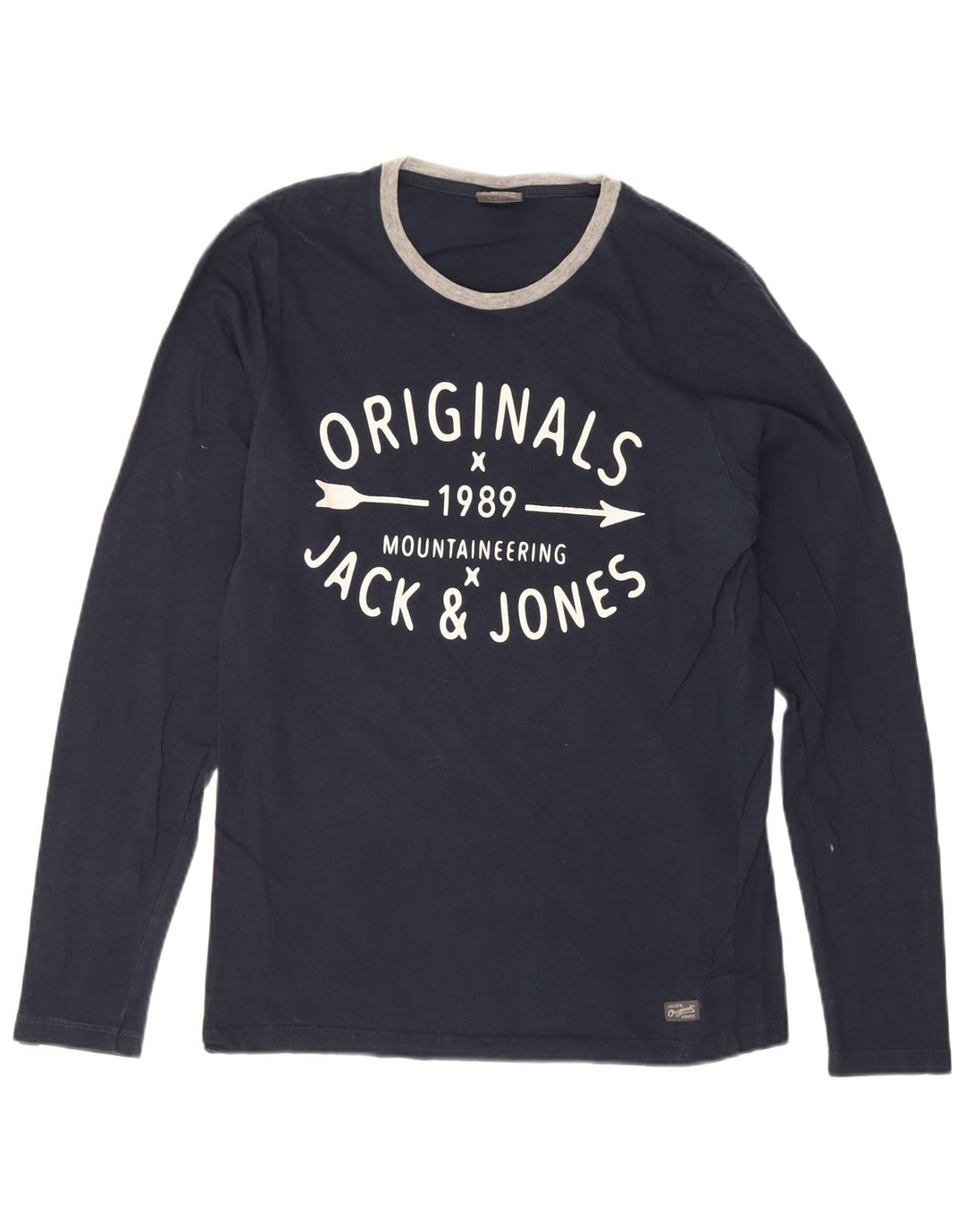 Jack & Jones Herren-Grafik-Oberteil, langärmelig, mittelblau, Baumwolle