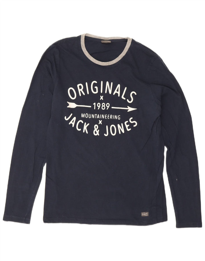 Jack & Jones Herren-Grafik-Oberteil, langärmelig, mittelblau, Baumwolle