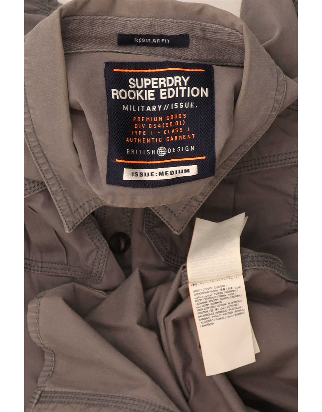 Superdry Herren-Hemd in normaler Passform aus mittelgrauer Baumwolle