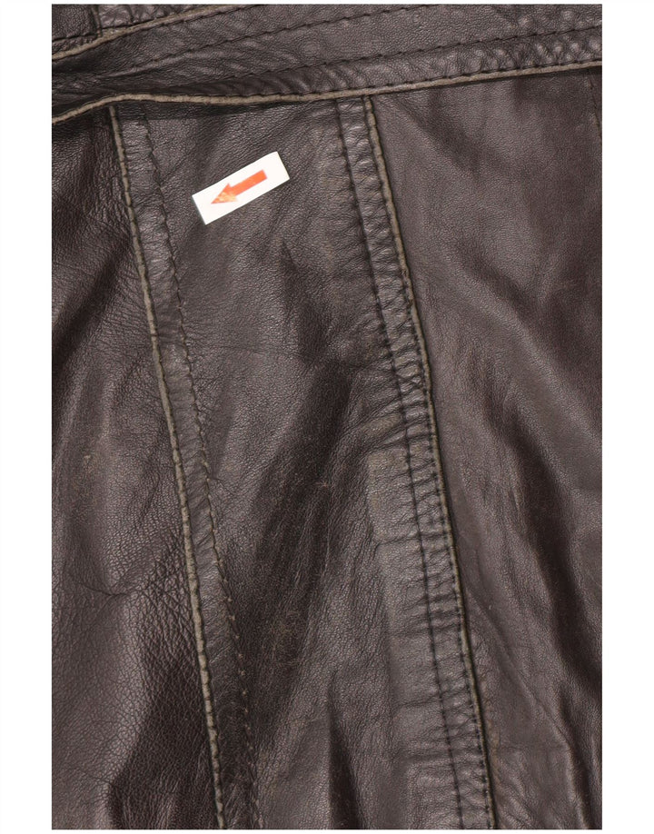 Vintage Herren Zweireihige Lederjacke UK 34 XS Schwarz Retro