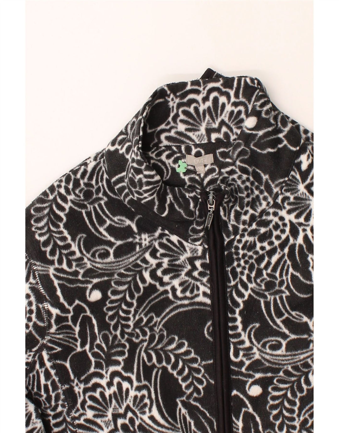 OVS Womens Fleece Jacket UK 20 2XL Black Floral Polyester Vintage OVS and Second-Hand OVS from Messina Hembry 