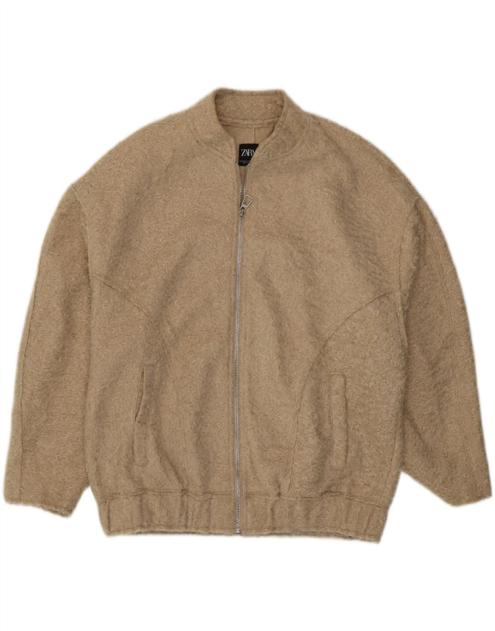 Zara Damen Übergroße Bomberjacke UK 6 XS Beige Polyester