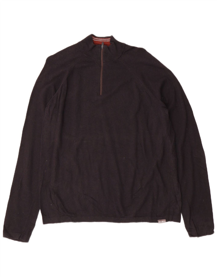 Eddie Bauer Herren-Pullover mit Reißverschluss am Hals, groß, schwarzer Viskose