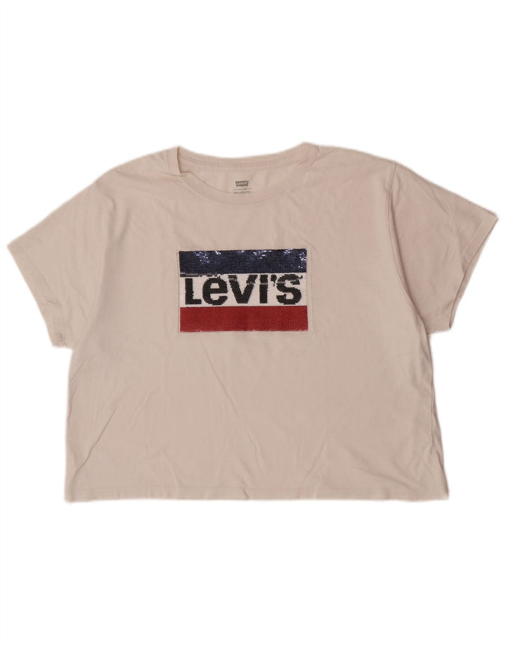 Levi's Damen Grafik-T-Shirt-Oberteil UK 14 Mittelweiß
