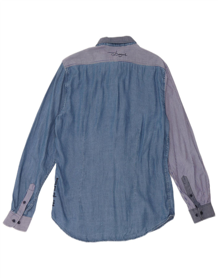 Desigual Herrenhemd Großes blaues Patchwork-Lyocell