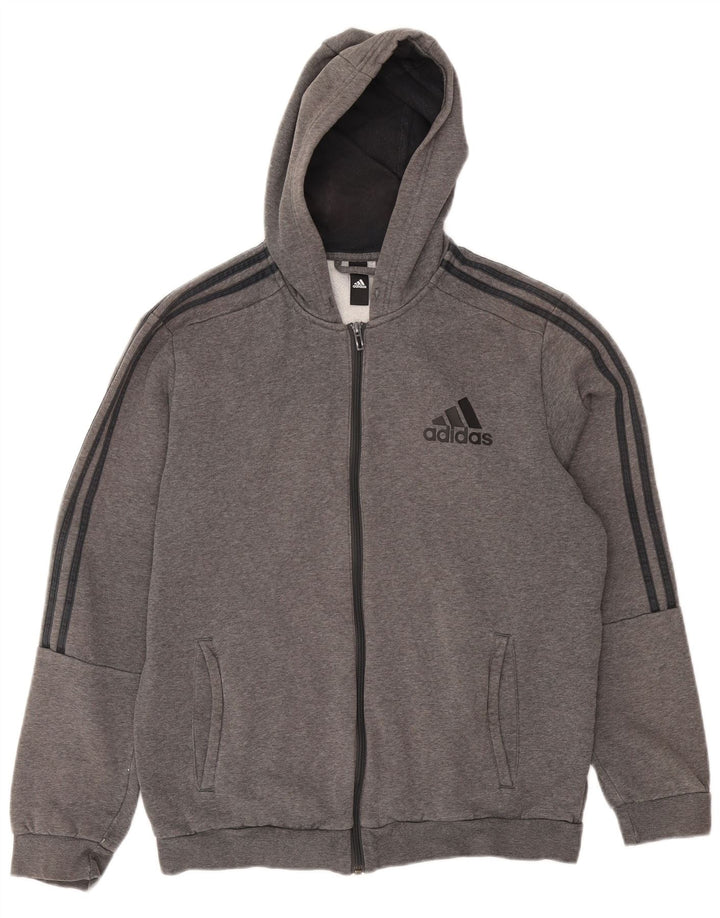 Adidas Herren-Kapuzenpullover mit Reißverschluss, groß, graue Baumwolle