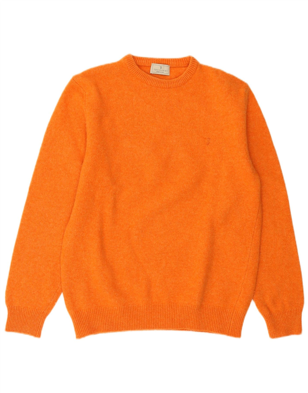 Trussardi Damen-Pullover mit Rundhalsausschnitt, UK 16, Größe L, orangefarbene Wolle