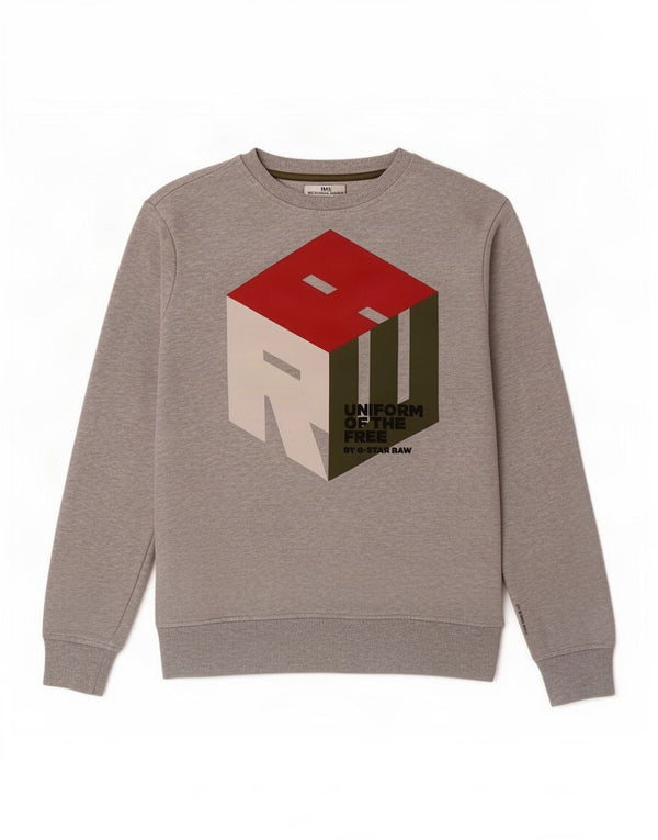 G-Star Damen Grafik-Sweatshirt-Pullover UK 14 Mittelgrau gefleckte Baumwolle