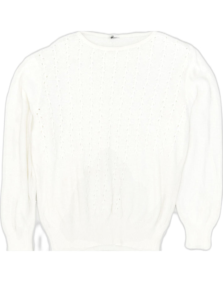 VINTAGE Womens Crew Neck Jumper Sweater UK 10 Small White Cotton | Vintage Vintage | Thrift | Second-Hand Vintage | Used Clothing | Messina Hembry 