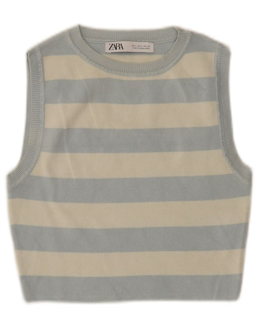 ZARA Damen Crop Vest Tank Top UK 12 Mittelblau gestreift Viskose