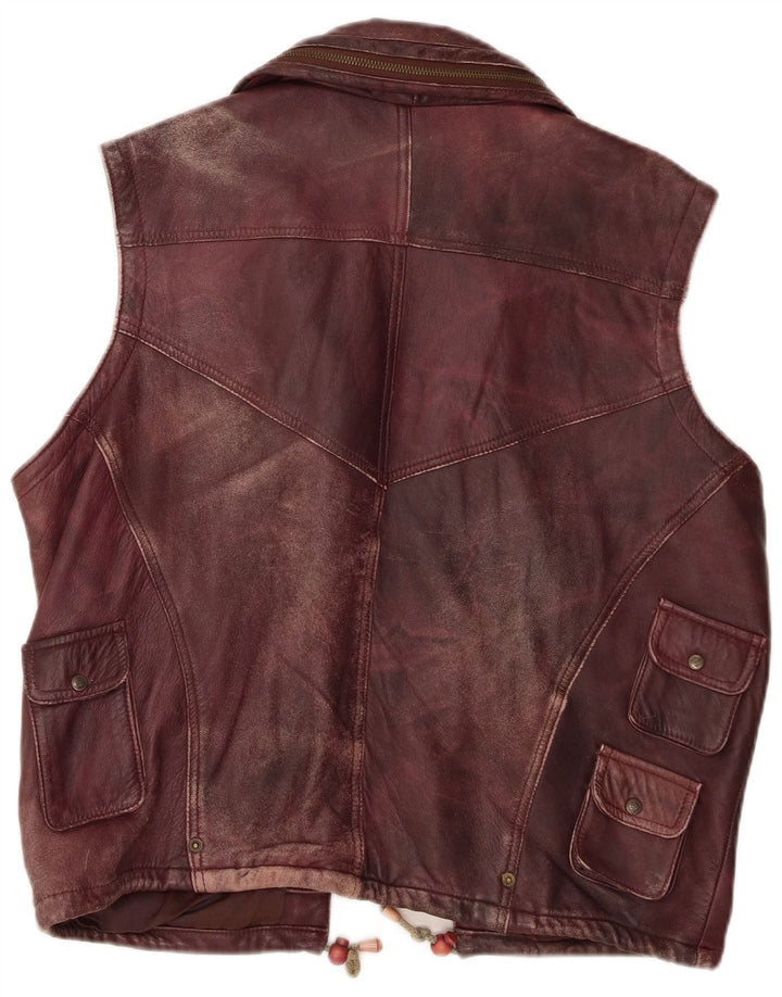 Vintage Herren-Leder-Utility-Gilet IT 50 Large Maroon