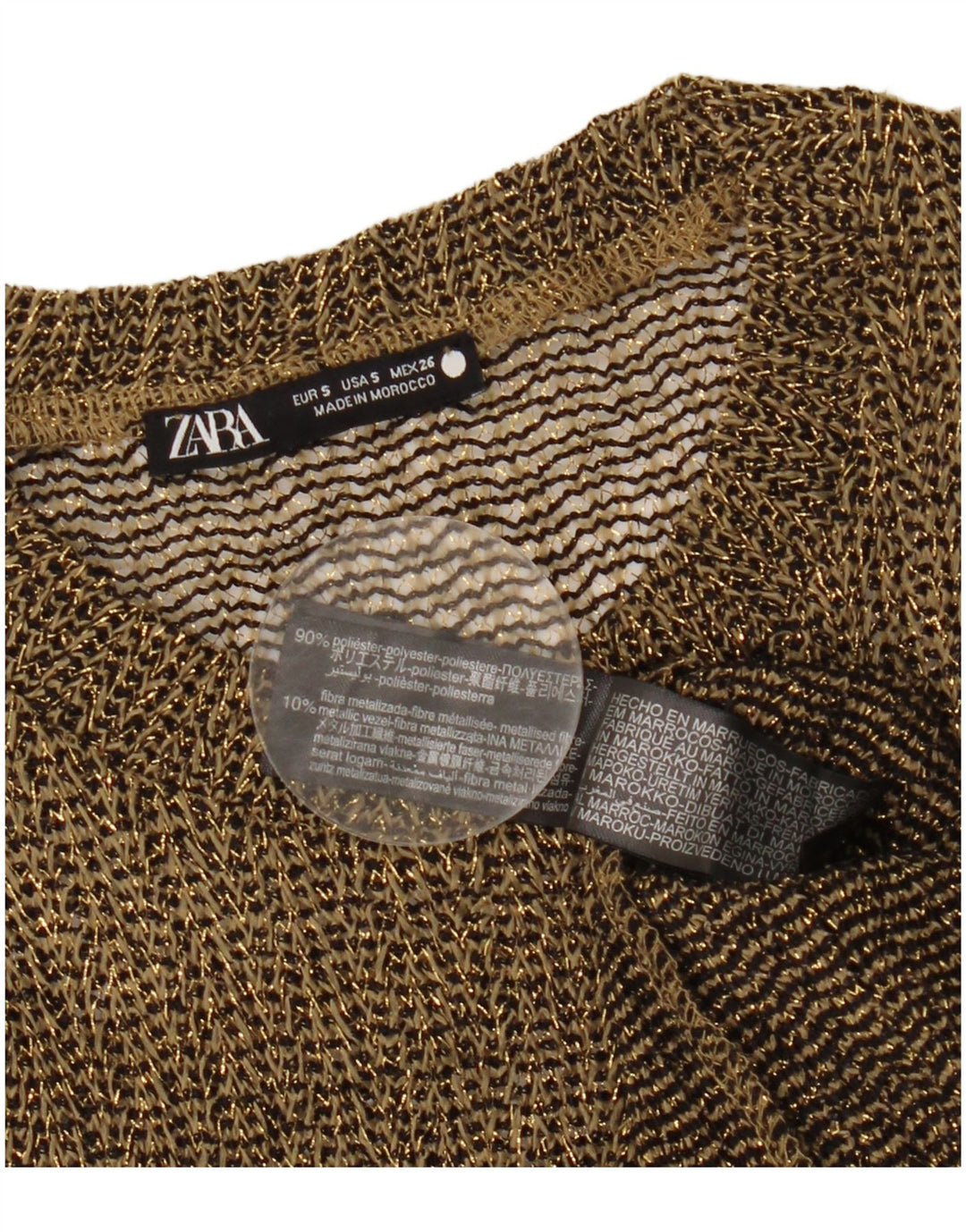 Zara Damen Durchsichtiges Top Langarm UK 10 Small Gold meliert Polyester
