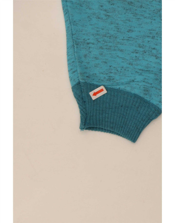 Vintage Herren-Sweatshirt mit grafischem Reißverschluss, groß, blau gefleckt
