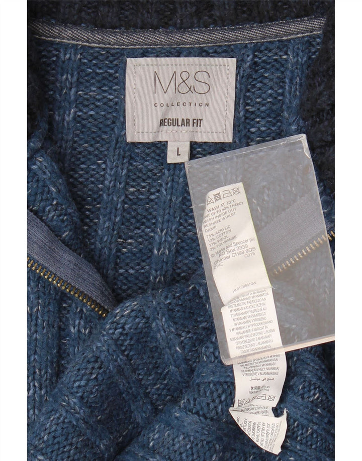 Marks & SPENCER Herren-Pullover mit Reißverschluss am Hals, groß, blau meliert