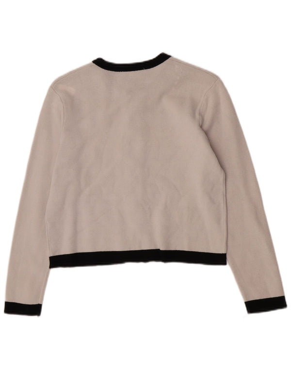 Zara Damen Crop Full Zip Cardigan Pullover UK 12 Mittelweiß Farbblock