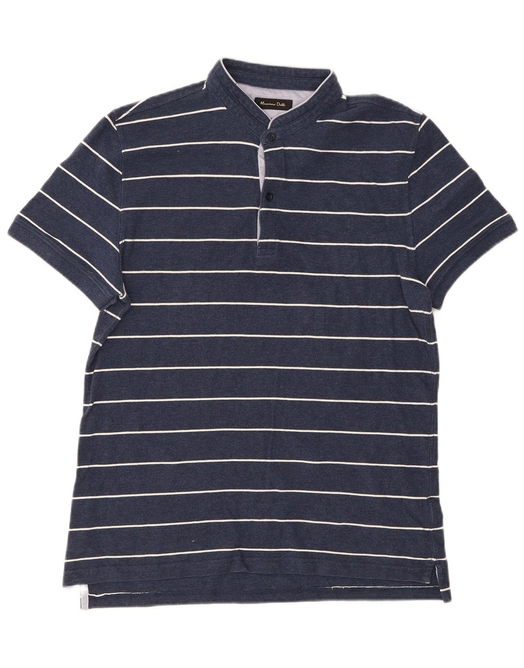 Massimo Dutti Herren-Poloshirt, groß, marineblau, gestreift, Baumwolle