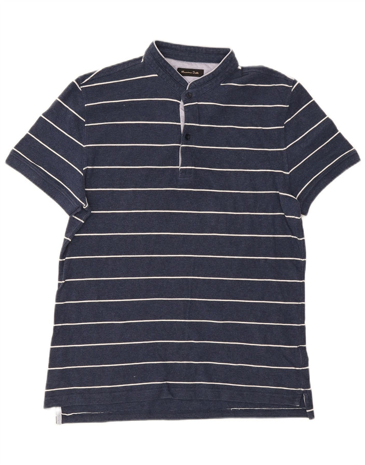 Massimo Dutti Herren-Poloshirt, groß, marineblau, gestreift, Baumwolle