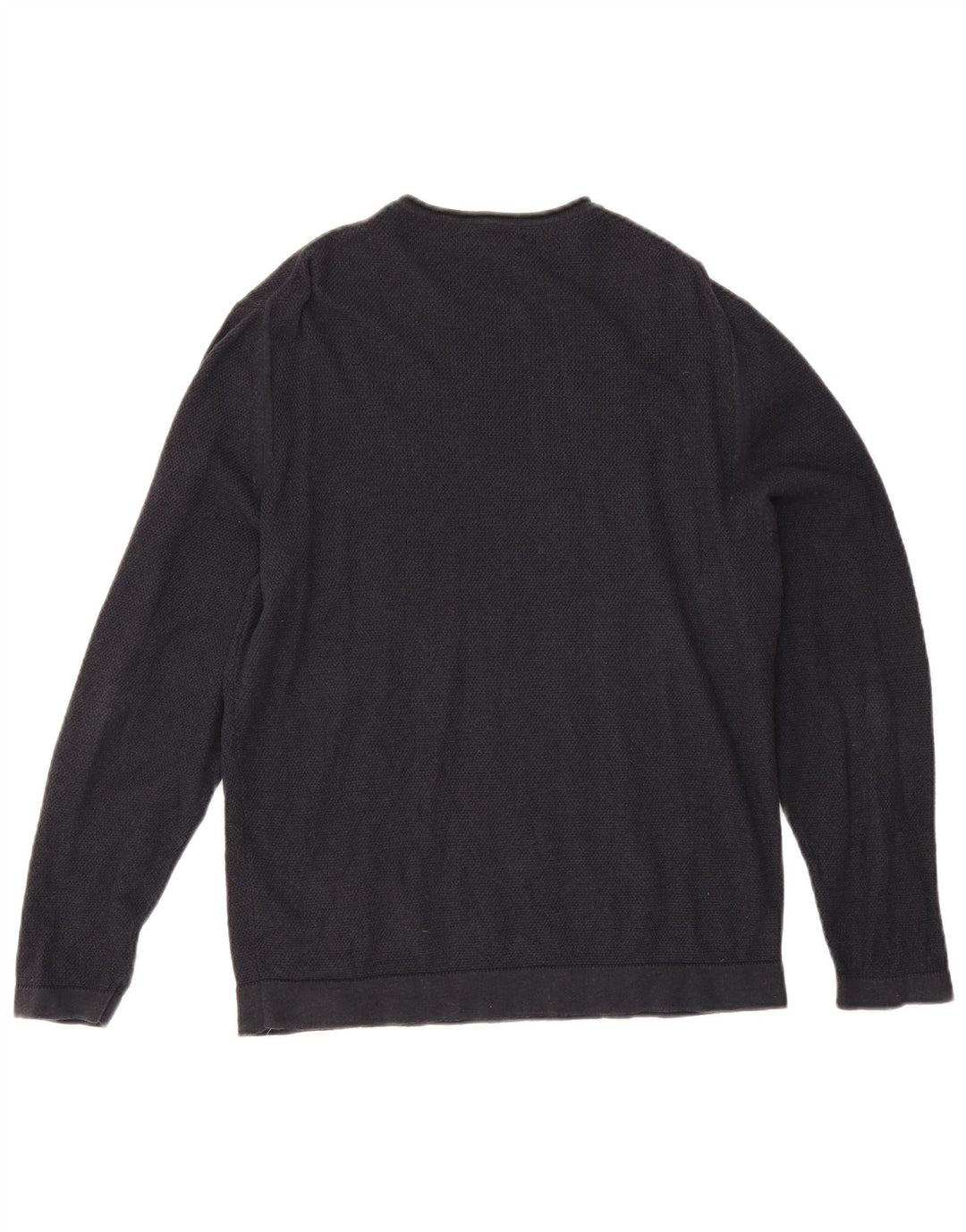 Massimo Dutti Herren-Pullover mit Rundhalsausschnitt, groß, marineblaue Baumwolle