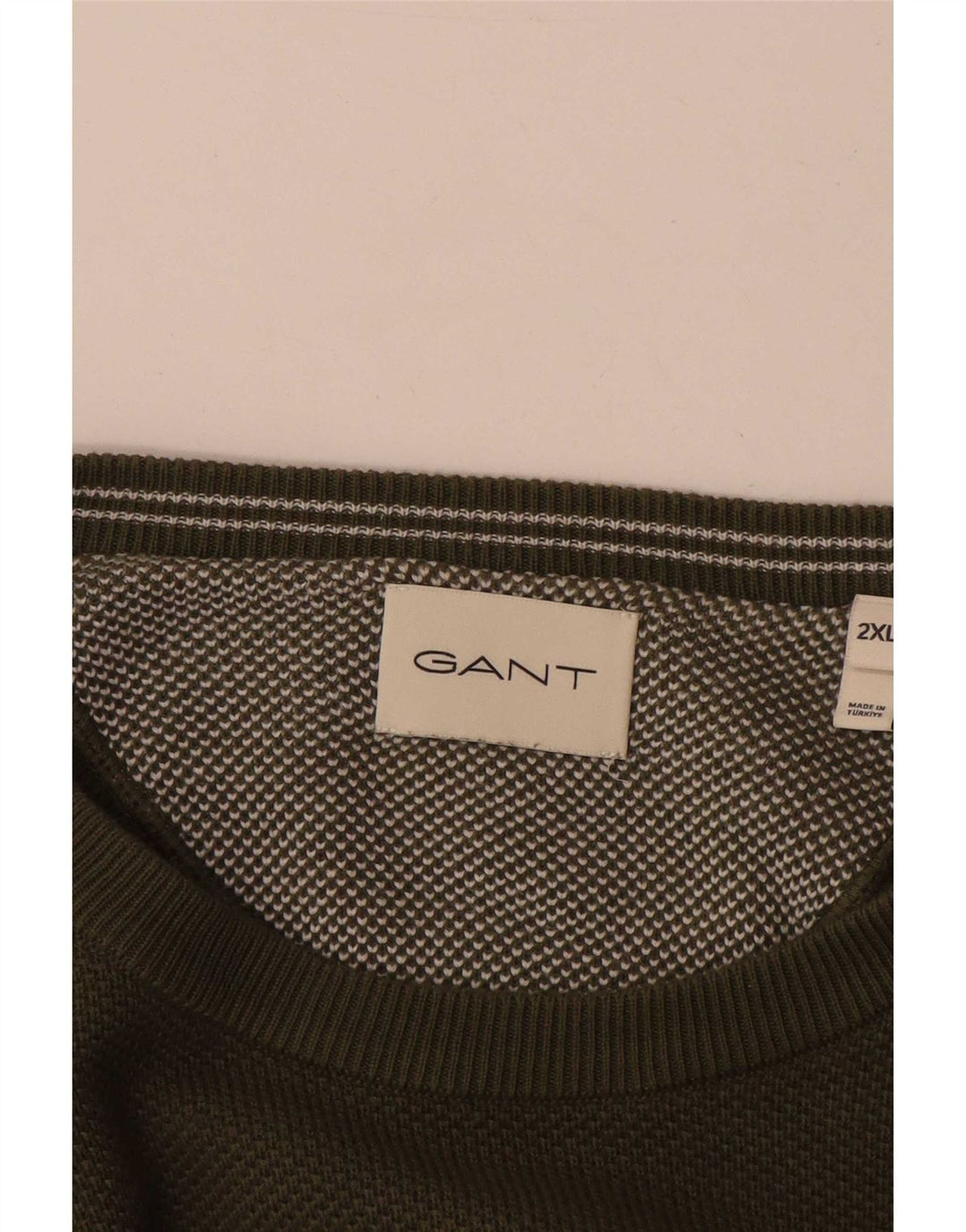 Gant Herren-Pullover mit Rundhalsausschnitt, 2XL, Khaki, Baumwolle