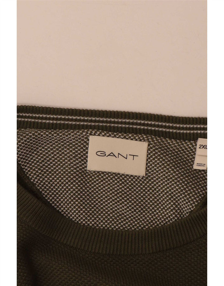 Gant Herren-Pullover mit Rundhalsausschnitt, 2XL, Khaki, Baumwolle