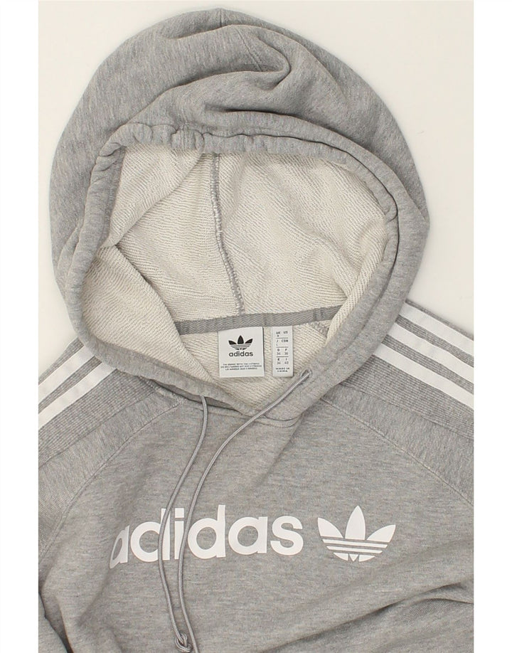 ADIDAS Womens Crop Graphic Hoodie Jumper UK 8 Small  Grey | Vintage Adidas | Thrift | Second-Hand Adidas | Used Clothing | Messina Hembry 