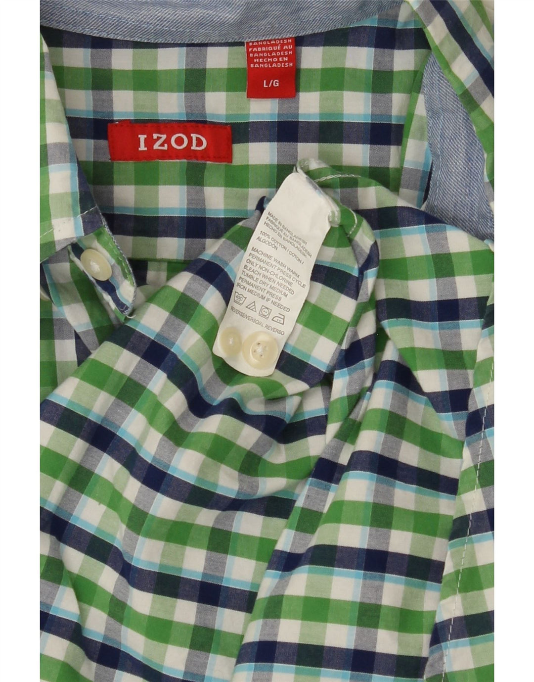 IZOD Mens Short Sleeve Shirt Large Green Gingham Cotton Vintage Izod and Second-Hand Izod from Messina Hembry 