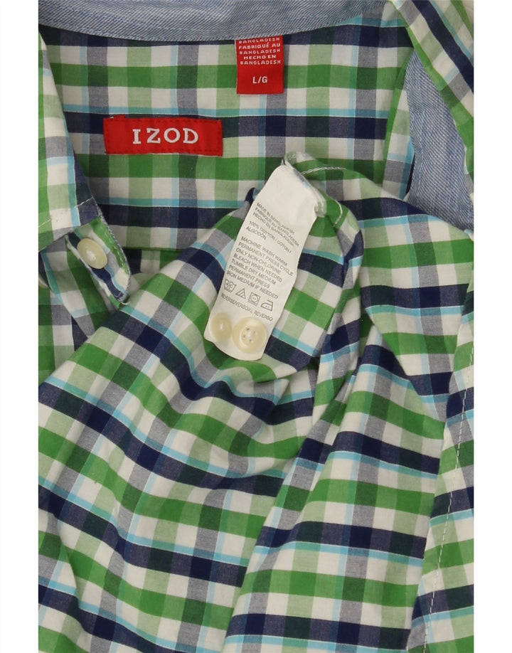 IZOD Mens Short Sleeve Shirt Large Green Gingham Cotton Vintage Izod and Second-Hand Izod from Messina Hembry 