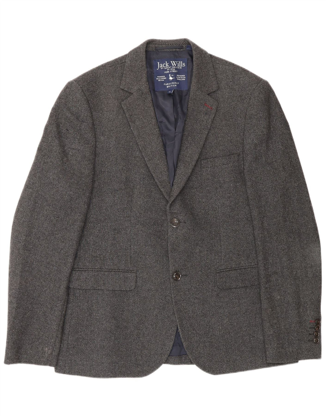 Jack Wills Herren-Blazer mit 2 Knöpfen, UK 42, XL, graue Wolle