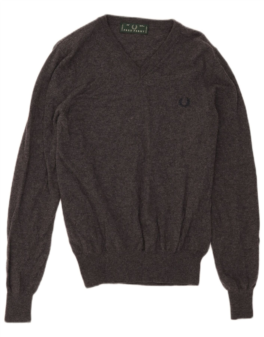 Fred Perry Herren-Pullover mit V-Ausschnitt aus mittelgrauer Wolle