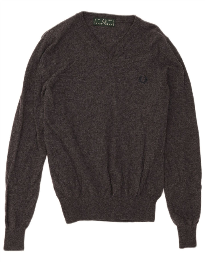 Fred Perry Herren-Pullover mit V-Ausschnitt aus mittelgrauer Wolle