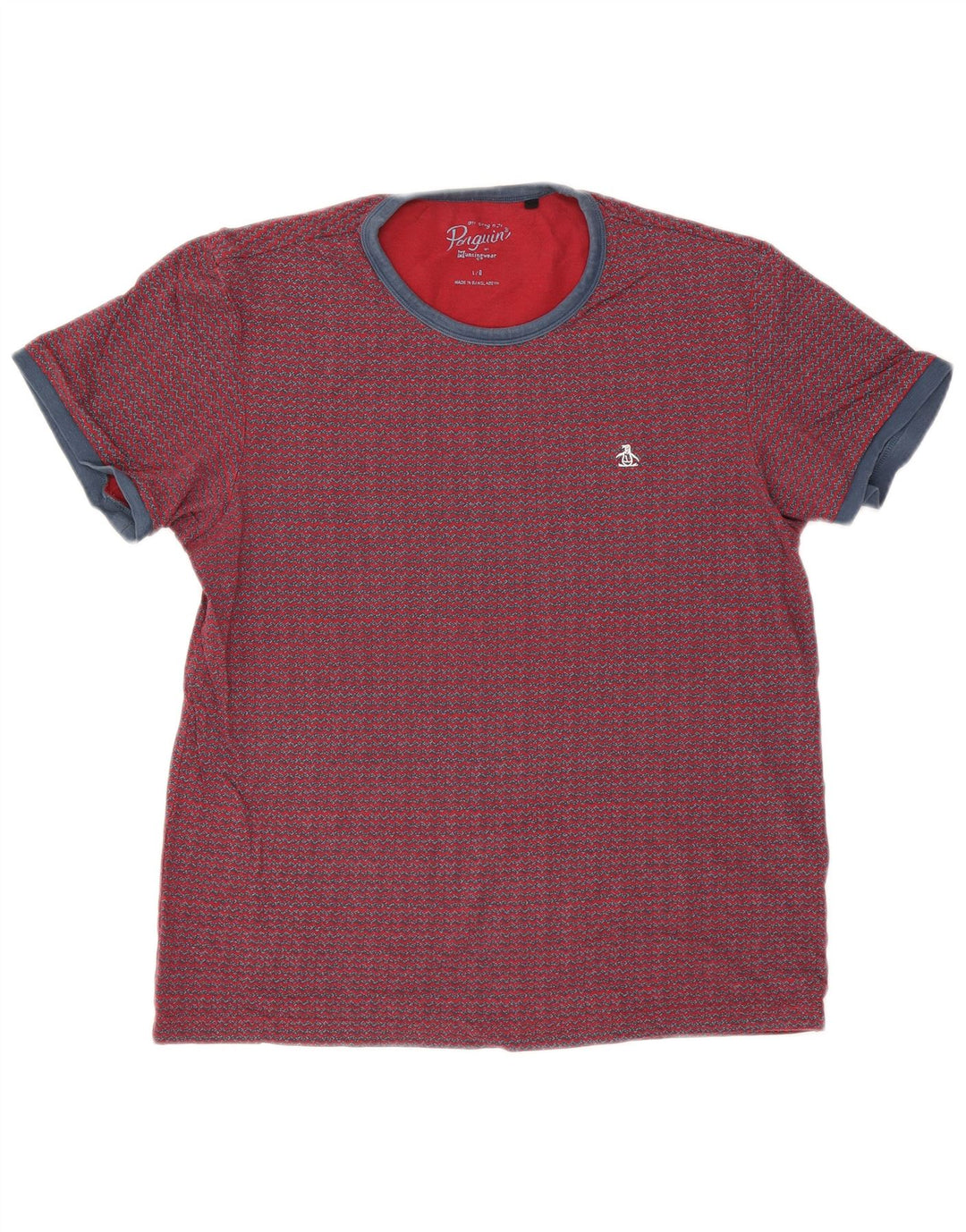 Penguin Herren-T-Shirt-Oberteil, großes rotes Chevron-Muster