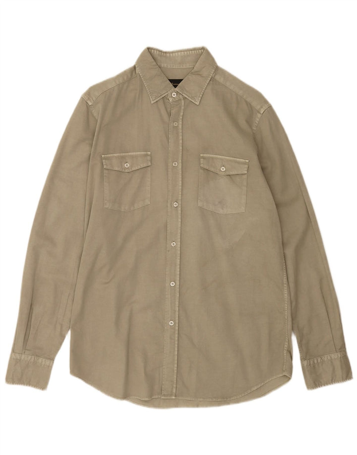 Massimo Dutti Herrenhemd aus mittlerer Khaki-Baumwolle