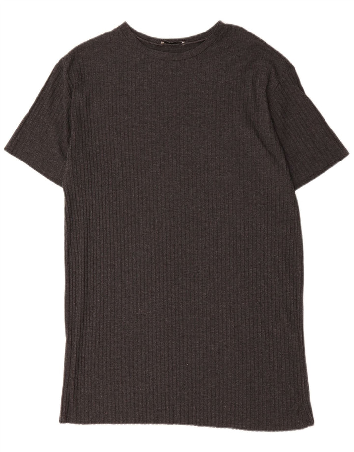 Zara Damen Trafaluc T-Shirt-Kleid UK 14 Mittelgraues Polyester
