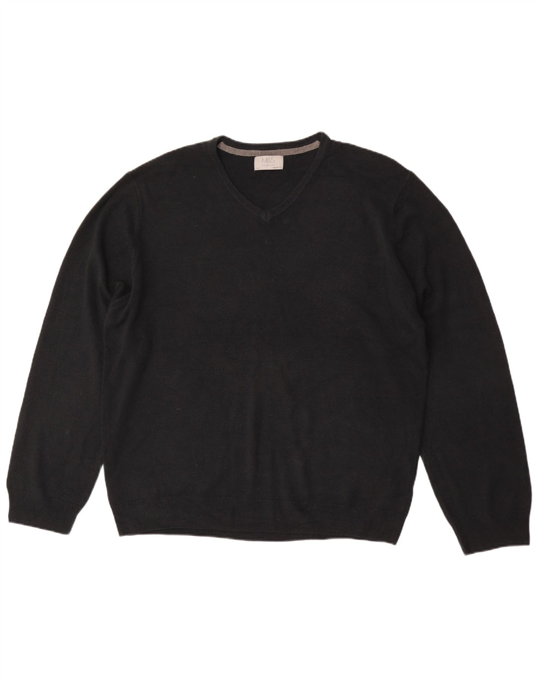 Marks & Spencer Herren-Pullover, reguläre Passform, V-Ausschnitt, 2XL, Schwarz, Acryl