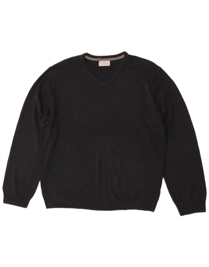 Marks & Spencer Herren-Pullover, reguläre Passform, V-Ausschnitt, 2XL, Schwarz, Acryl