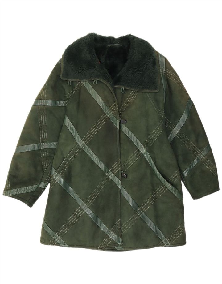 Vintage Damen Lammfellmantel UK 14 Mittelgrün kariert